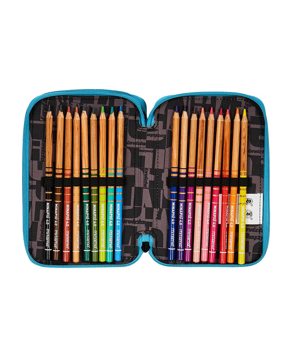Invicta Federmäppchen, Mäppchen, Mehrfarbig, Federtasche für Schreibwaren, Etui mit Stiften, Kugelschreiber, & mehr, 3 Fächer, Mädchen & Jungen, Schule - Grundschule, XXL, türkis