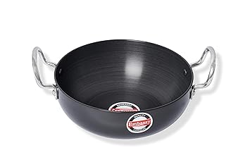 EMBASSY Hard Anodised Deep Kadhai/Fry Pan, 2.4 litres (Size 12, 23.5 cms), Induction Compatible, Flat Bottom, Black