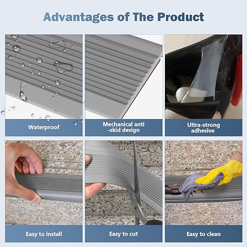 Miniatura 17 de Borde de goma autoadhesivo para escaleras, protector de borde de escalera de vinilo para exteriores e interiores (10 pies, negro y gris)