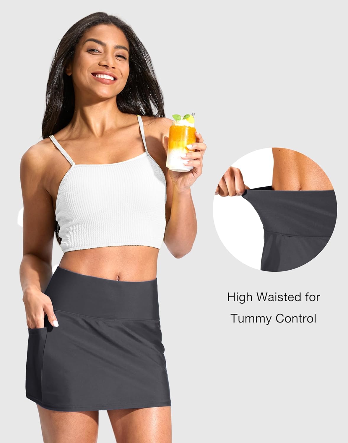 Soothfeel Women's 14" Swim Skirt with Pockets High Waisted Tummy Control Bathing Suit Swimsuit Skirt Modest Tankini Bottoms - Image 4