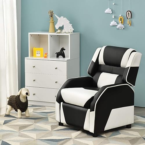 Miniatura 8 de Costzon Silla reclinable para niños, silla reclinable para juegos con reposapiés, reposacabezas y soporte lumbar, silla ergonómica de cuero para