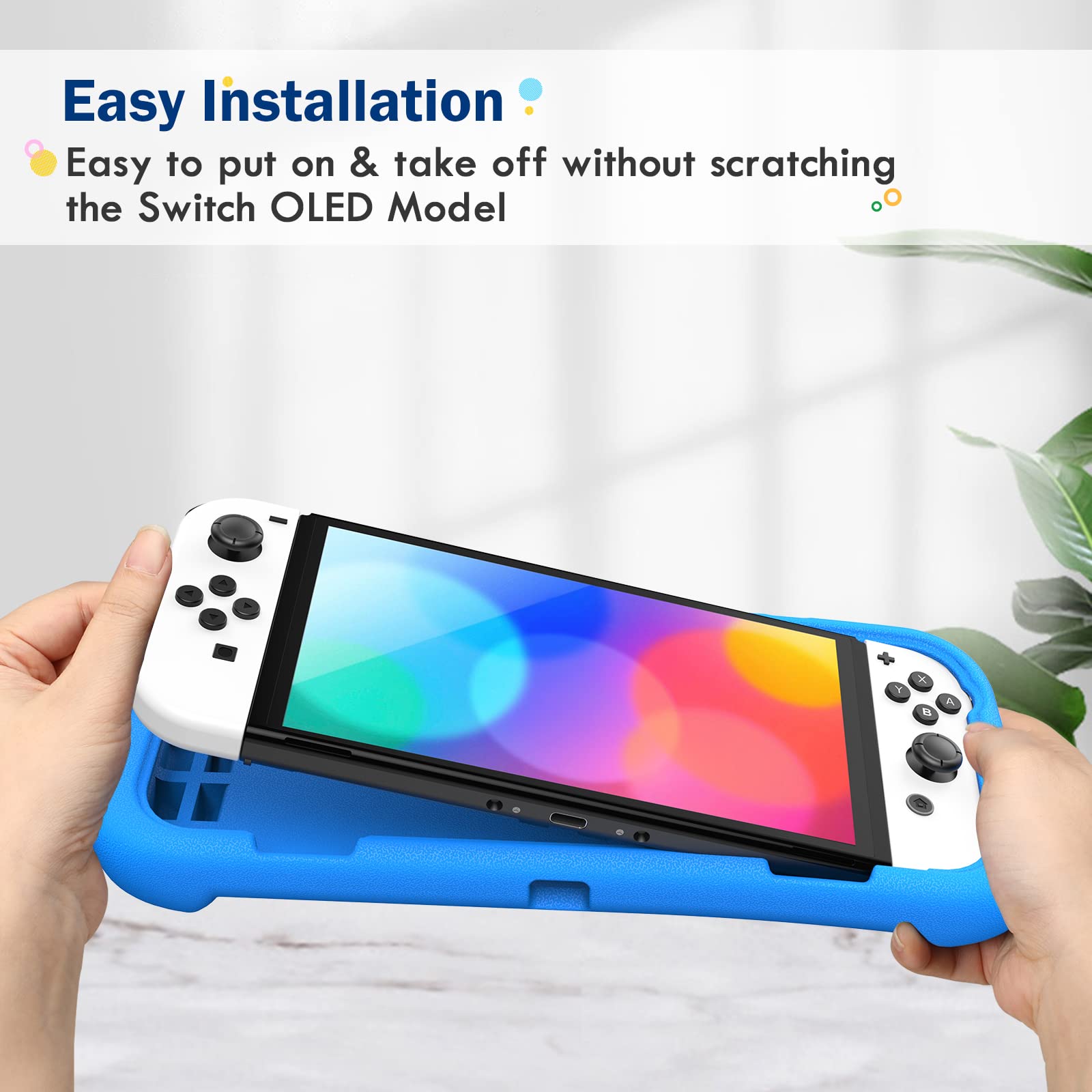 Fintie Étui Compatible avec Nintendo Switch (modèle OLED) 2021 – Étui de Protection Ultra léger résistant aux Chocs avec 2 Supports de Cartes de Jeu, poignée Design Ergonomique, Bleu