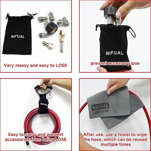 Miniatura 9 de Kit de limpieza para lavadora a presión, kit de chorro de alcantarillado para esquina NPT de 14 de pulgada, manguera limpiadora de drenaje de