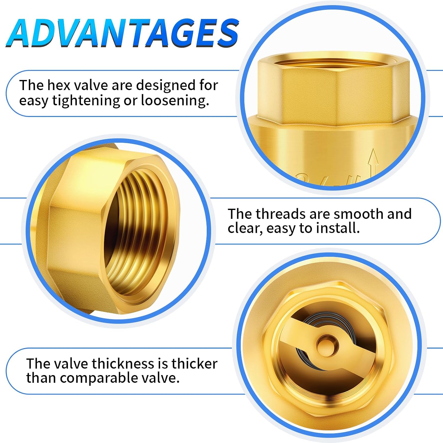 ChillWaves Brass In-Line Spring Check Valve 3/4" NPT Male x 3/4" NPT Female Thread, One-Way Non-return Vertical Check Valve for Backflow Prevention(1-PACK)