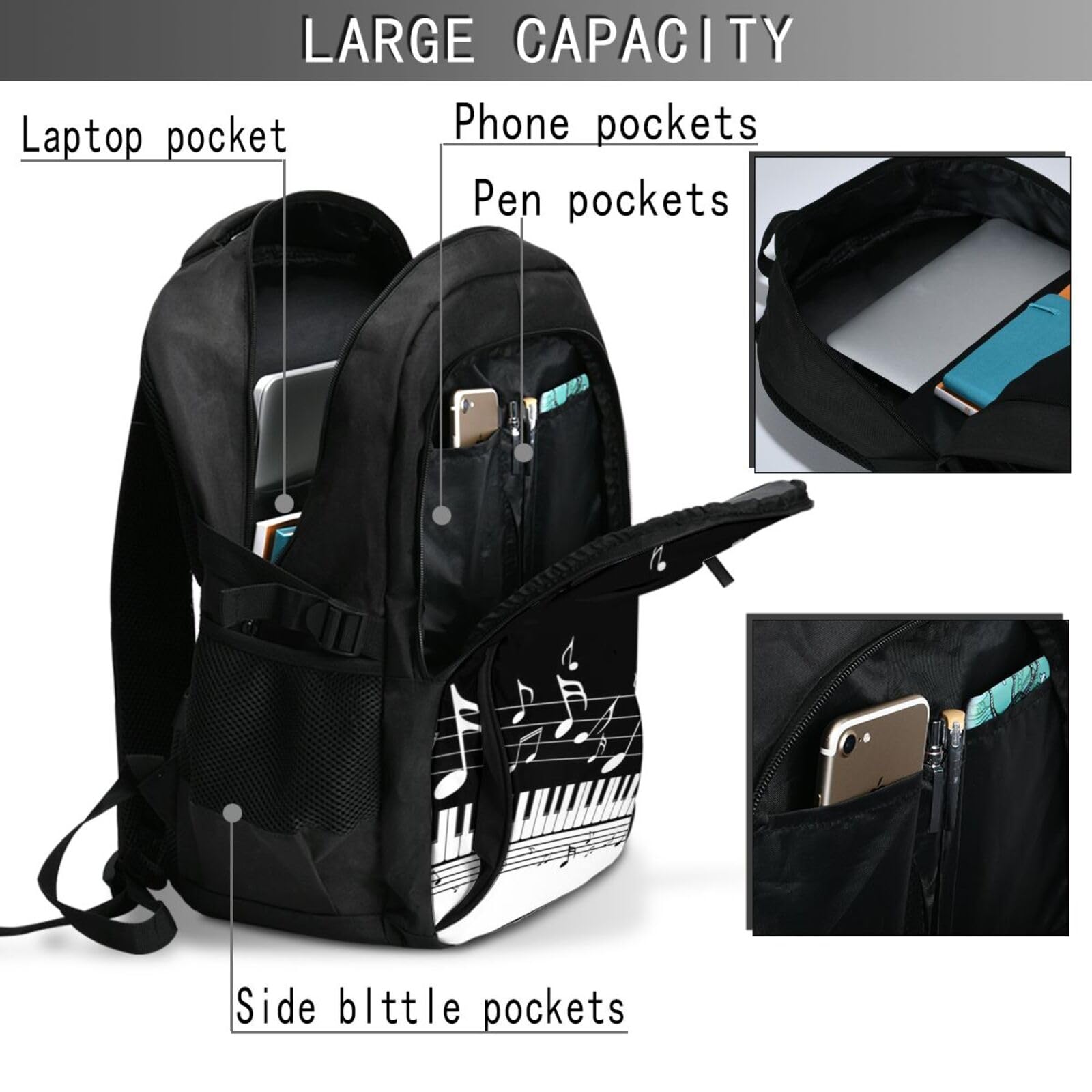 InOmak Musikalische Notenwelle, Reiserucksack, Freizeitrucksack, Schulrucksack, Laptop-Rucksack für Damen und Herren