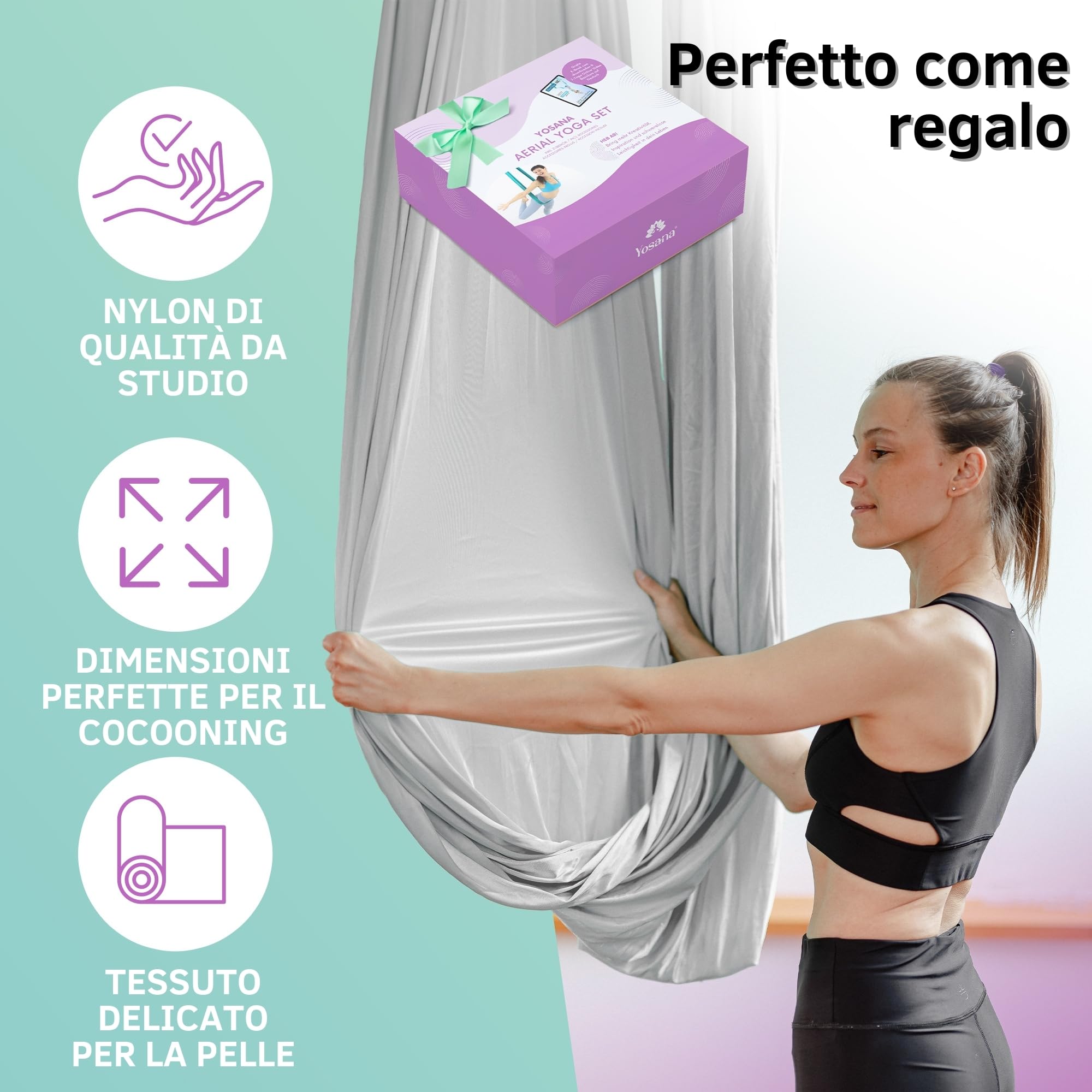 Yosana Amaca | Set completo incl. fissaggio | Testata per la sicurezza | Tessuto in nylon 5m x 2,6m