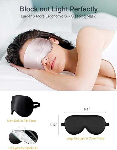 Miniatura 4 de Luxtude Máscaras de ojos de seda para dormir, máscaras de seda de morera natural, máscara de dormir de satén orgánico, venda, máscara de ojos,