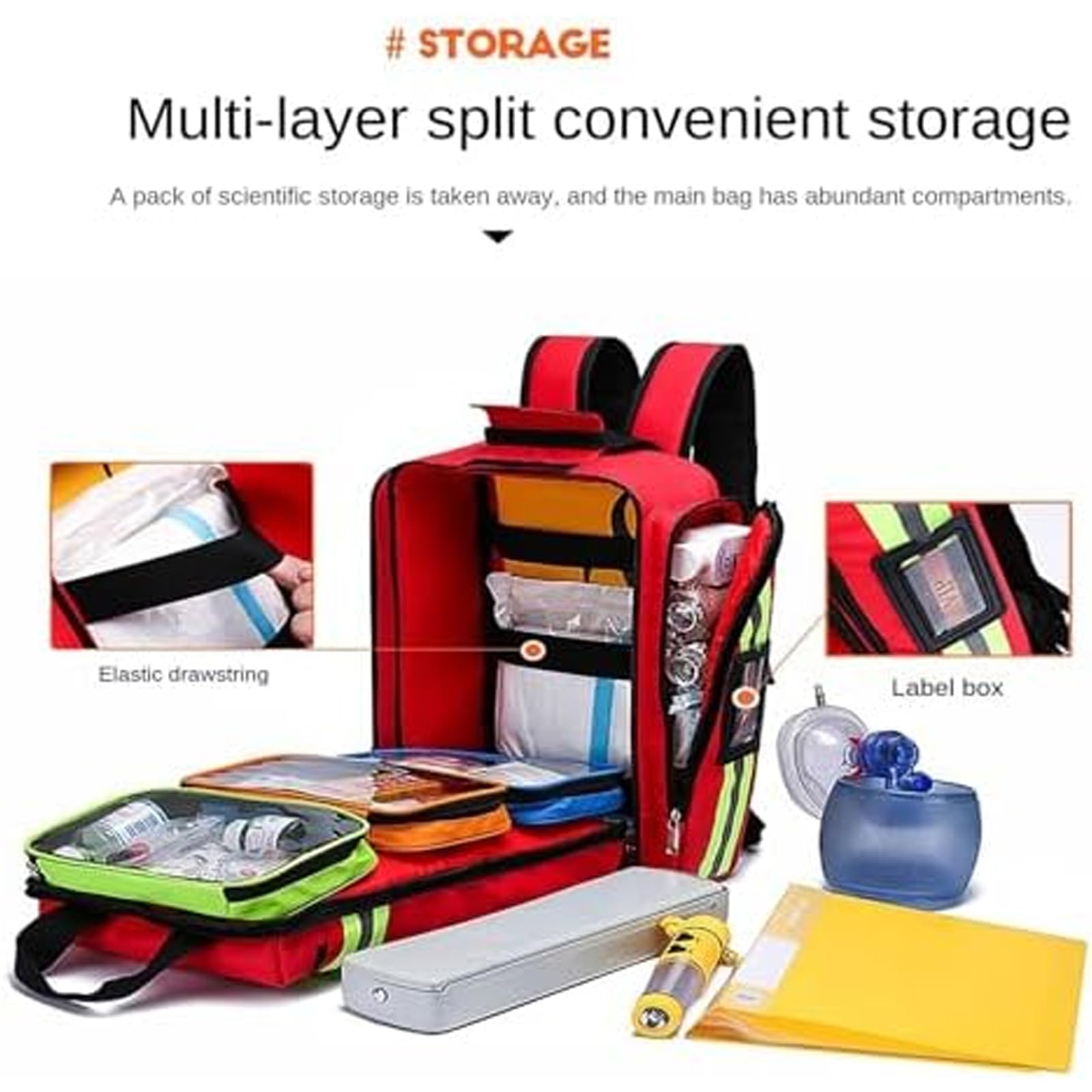 Mochila Médica Grande, Mochila De Primeros Auxilios De Emergencia, Construcción Impermeable Y Duradera Con Correa Ajustable, Cómoda De Llevar Y Tiras Reflectantes De Mayor Visibilidad, Para Viajes