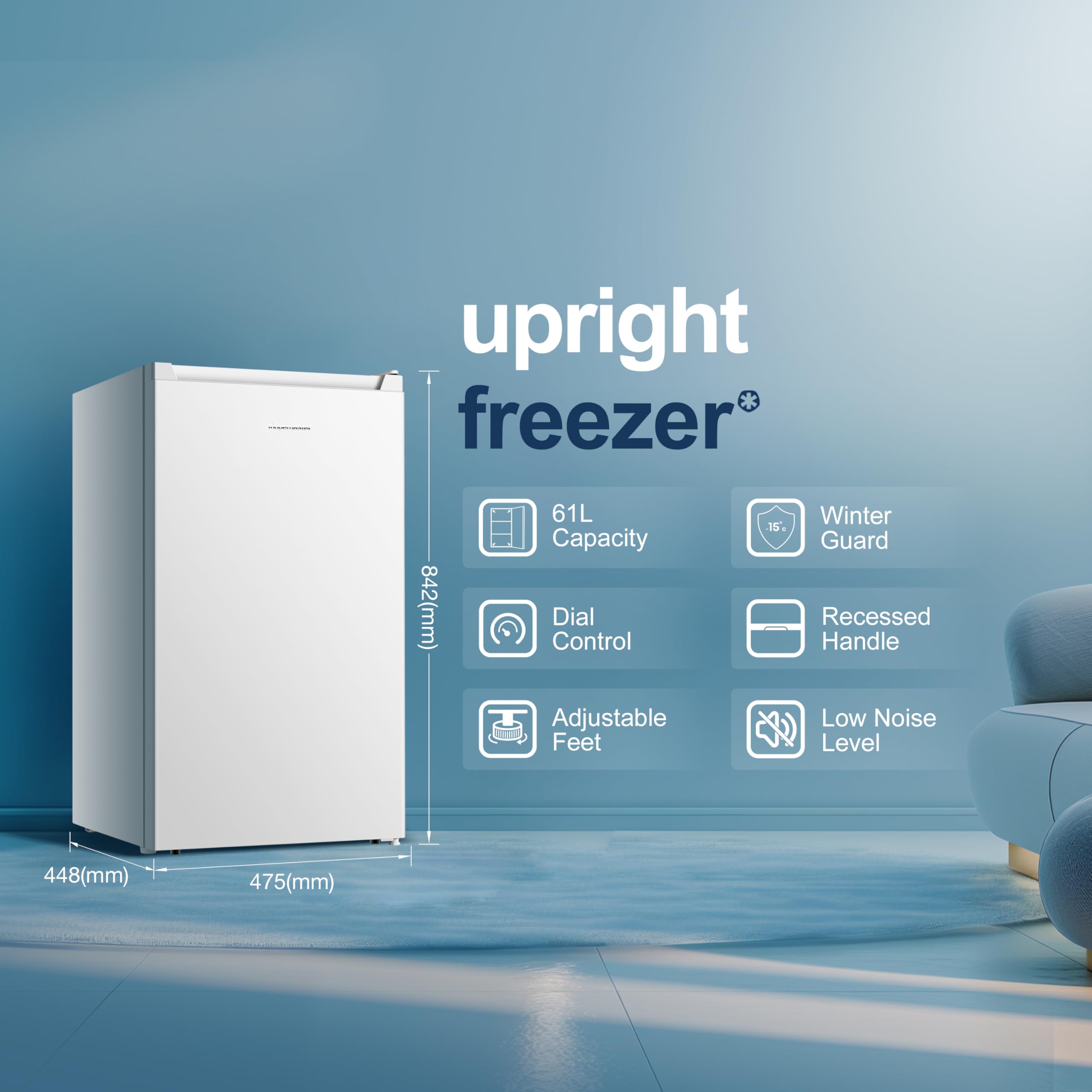 Fridgemaster MUZ4860E Freestanding Undercounter Freezer, 61Litres, 4 Star Freezer Rating, 48cm width, E Rated in White — view 2