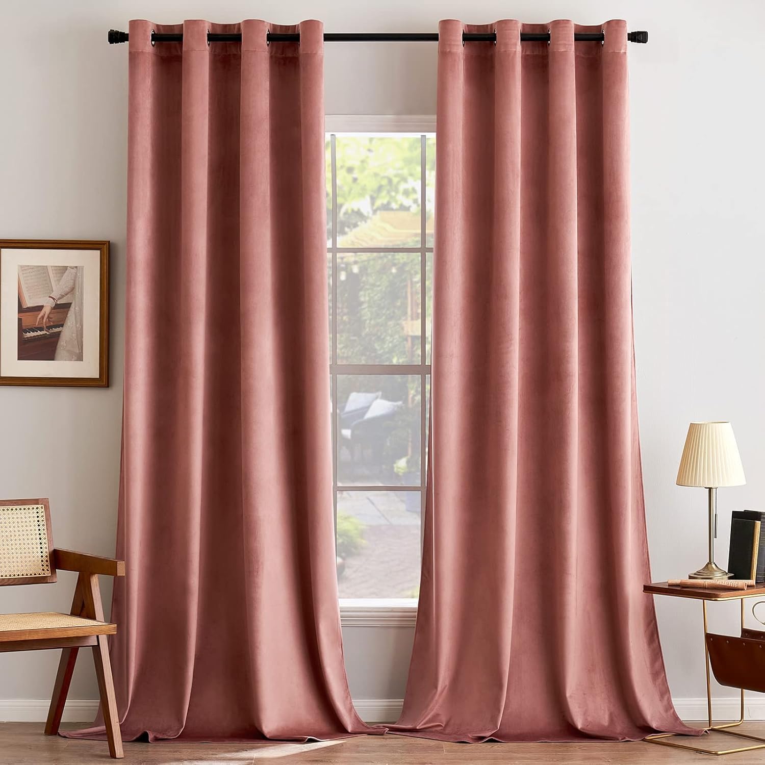 MIULEE Cortinas Salon Terciopelo Rosa Viejo con Ojales, 2 Piezas Cortinas Terciopelo Invierno 140x260 CM (An x Al), Cortinas Termica Terciopelo para Dormitorio, Suave Cortina Habitacion Terciopelo