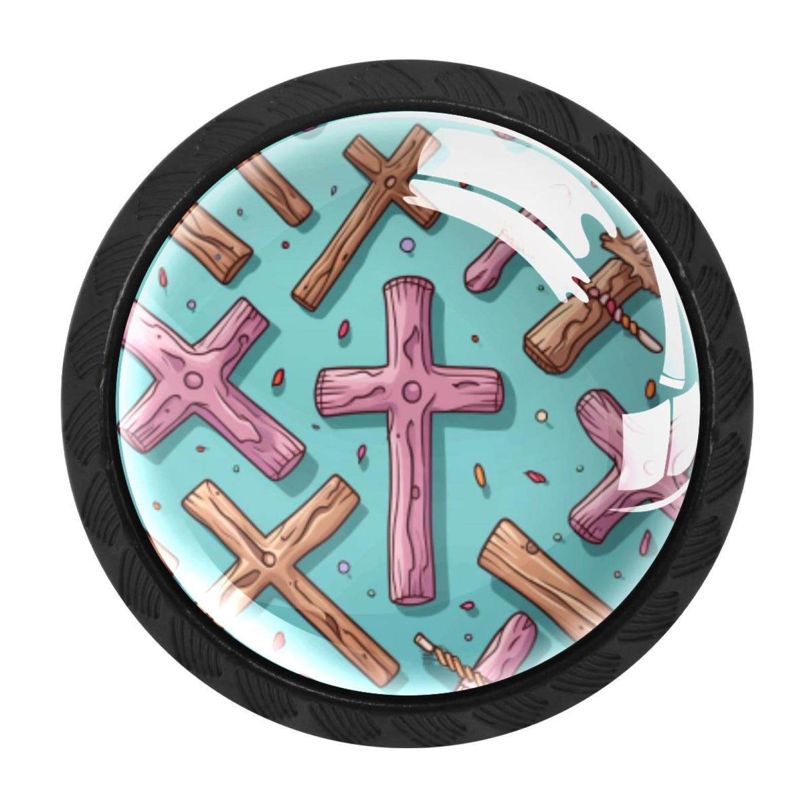 Chenzzzz Multicolored 04 4 Pieces Easter Cross Drawer Knobs, 35Mm Black Kitchen Cabinet Knobs, Drawer Pulls And Knobs, Glass Cabinet Hardware Single Hole Knob For Cabinets And Drawers Round