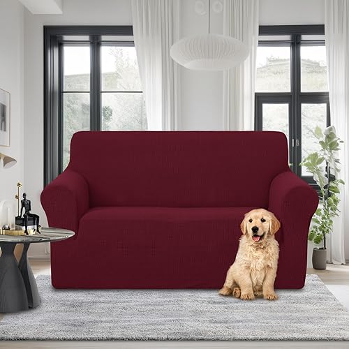 Miniatura 2 de U-NICE HOME Funda elástica para sofá biplaza, funda protectora de muebles para sofá de 2 plazas, apta para mascotas (sofá biplaza, borgoña)