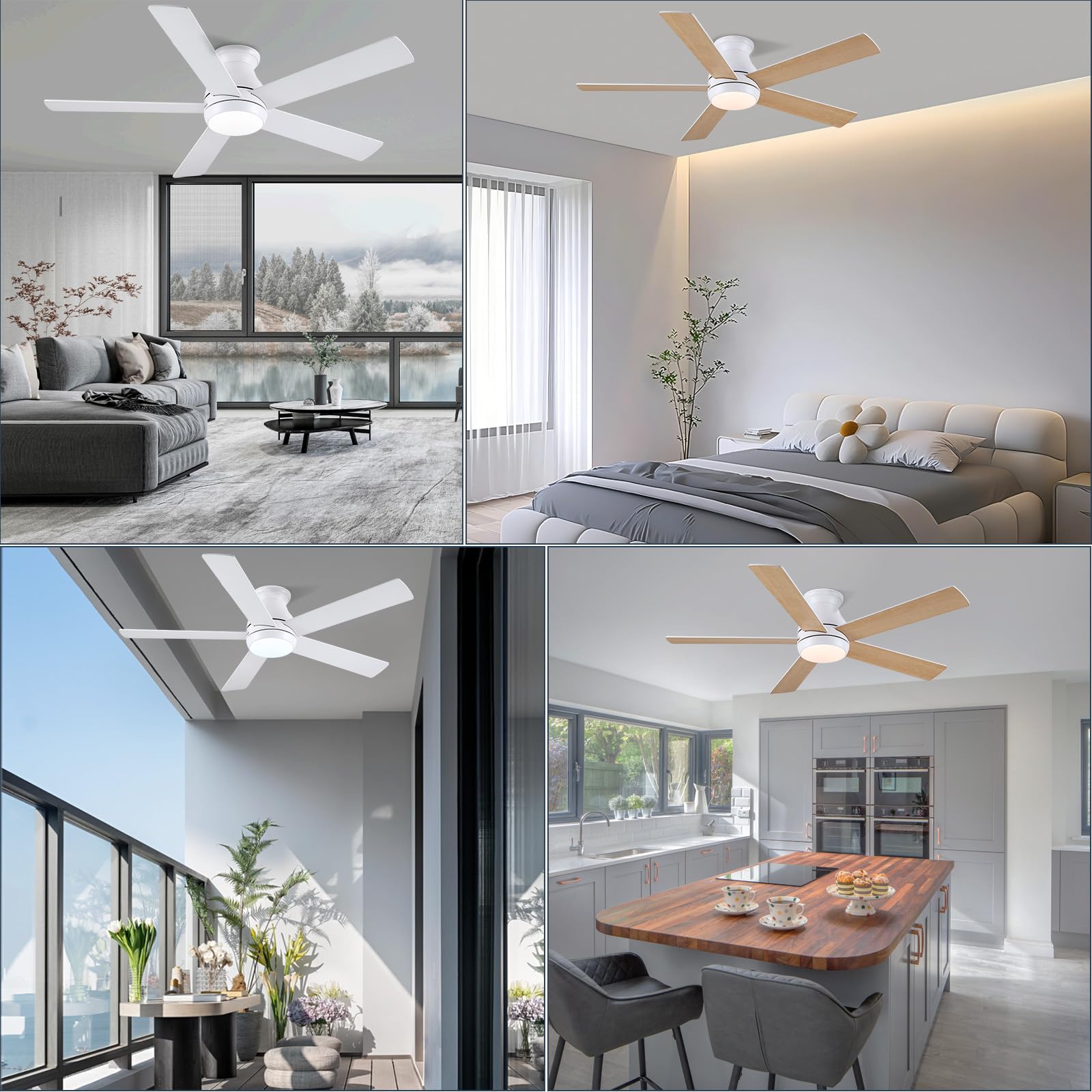 CJOY 132cm Deckenventilator mit Beleuchtung Fernbedienung Leise Dimmbar Umkehrbar Speicher 3CCT Weiß Holzmaserung