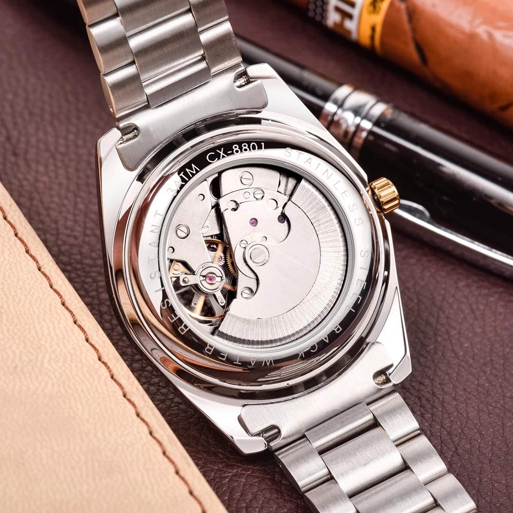 MASTOP Herren-Armbanduhr, automatisch, mechanisch, Edelstahl, Tourbillon, Mondphase, wasserdicht, klassisch, analog