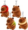 4 Pcs Capybara Plush Keychain Set, Brown Keychain with Stainless Steel Buckle, Cute Capybara Gifts Toy for Birthday Parties & Rewards, Soft Plush Keyring for Keys & Backpacks