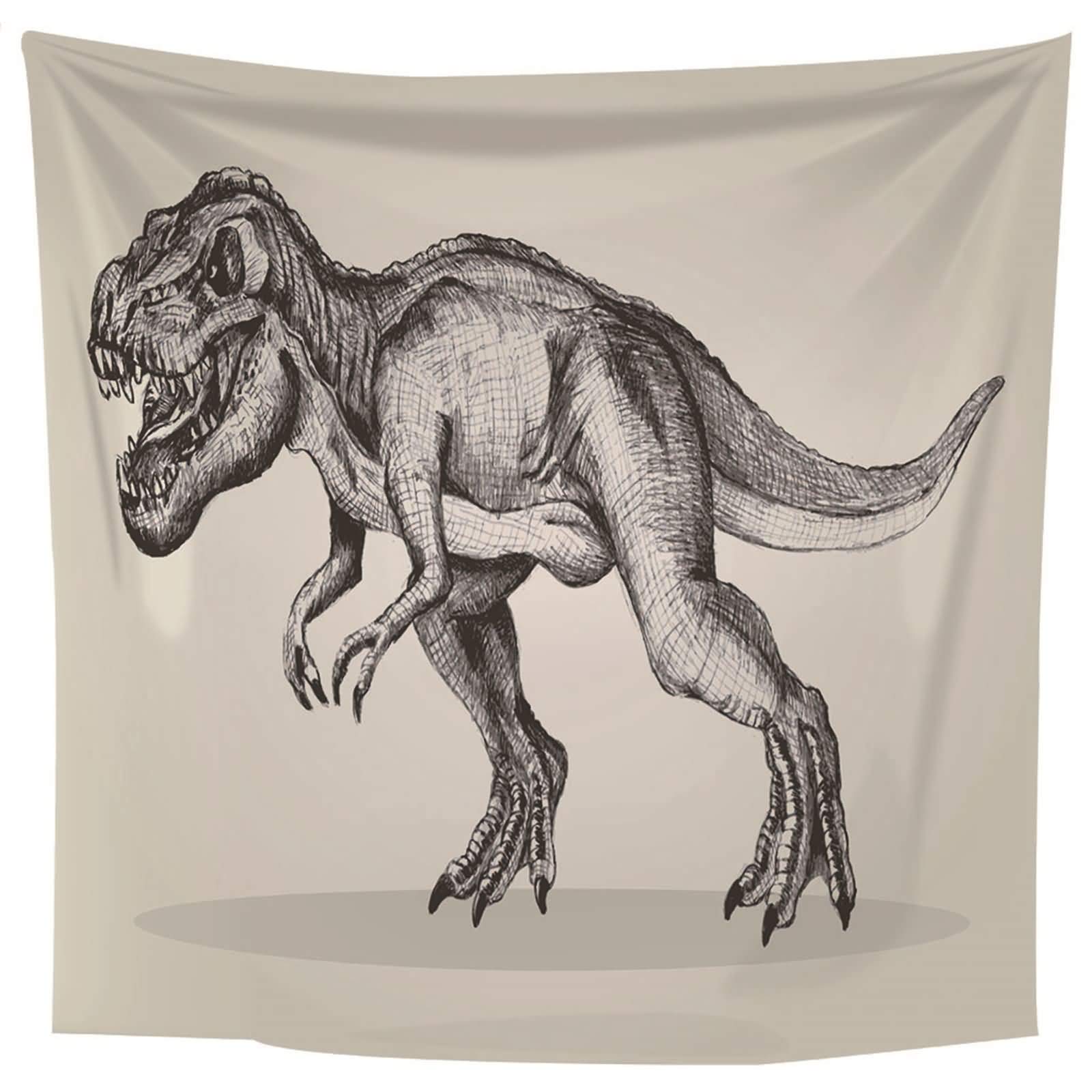 Tapisserie murale dinosaure gris en toile imprimée pour décoration salon et chambre