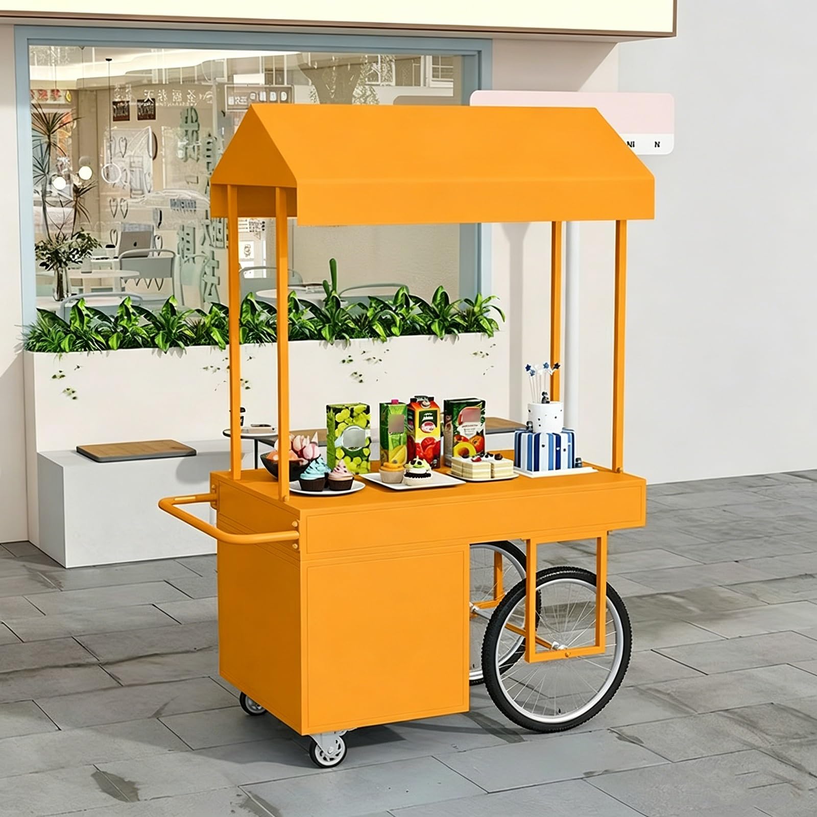 XRRJFYH Mobile Vendor Cart with Canopy - Street Vendor Food Cart, Farmers Market Stand, Portable Display Tables with Wheels, Outdoor Market Stall(Orange,120x60x200cm/47x24x79in)