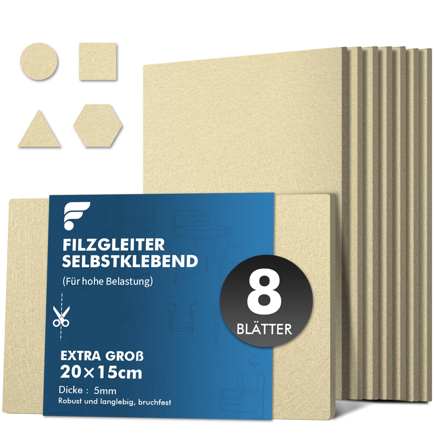 shinfly Filzgleiter Selbstklebend zum Zuschneiden, 4 Stück Filz Selbstklebend für Stühle, Möbelgleiter für schwere Möbel, Bodenschutz für Parkett Laminat Fliesen