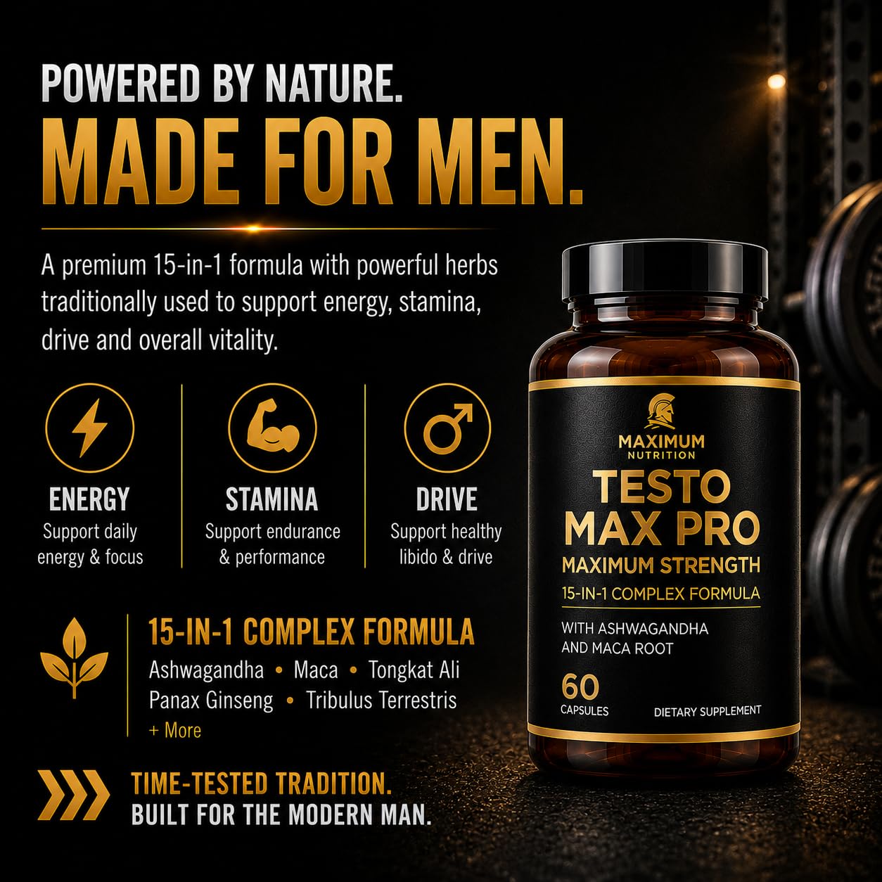 Testosterone Booster for Men – Testo Max Pro 15-in-1 with Tongkat Ali, Maca, Tribulus, Panax Ginseng, HGW, Ashwagandha & More – Natural Energy, Stamina & Performance Support – GMP Certified — Amazon image 4