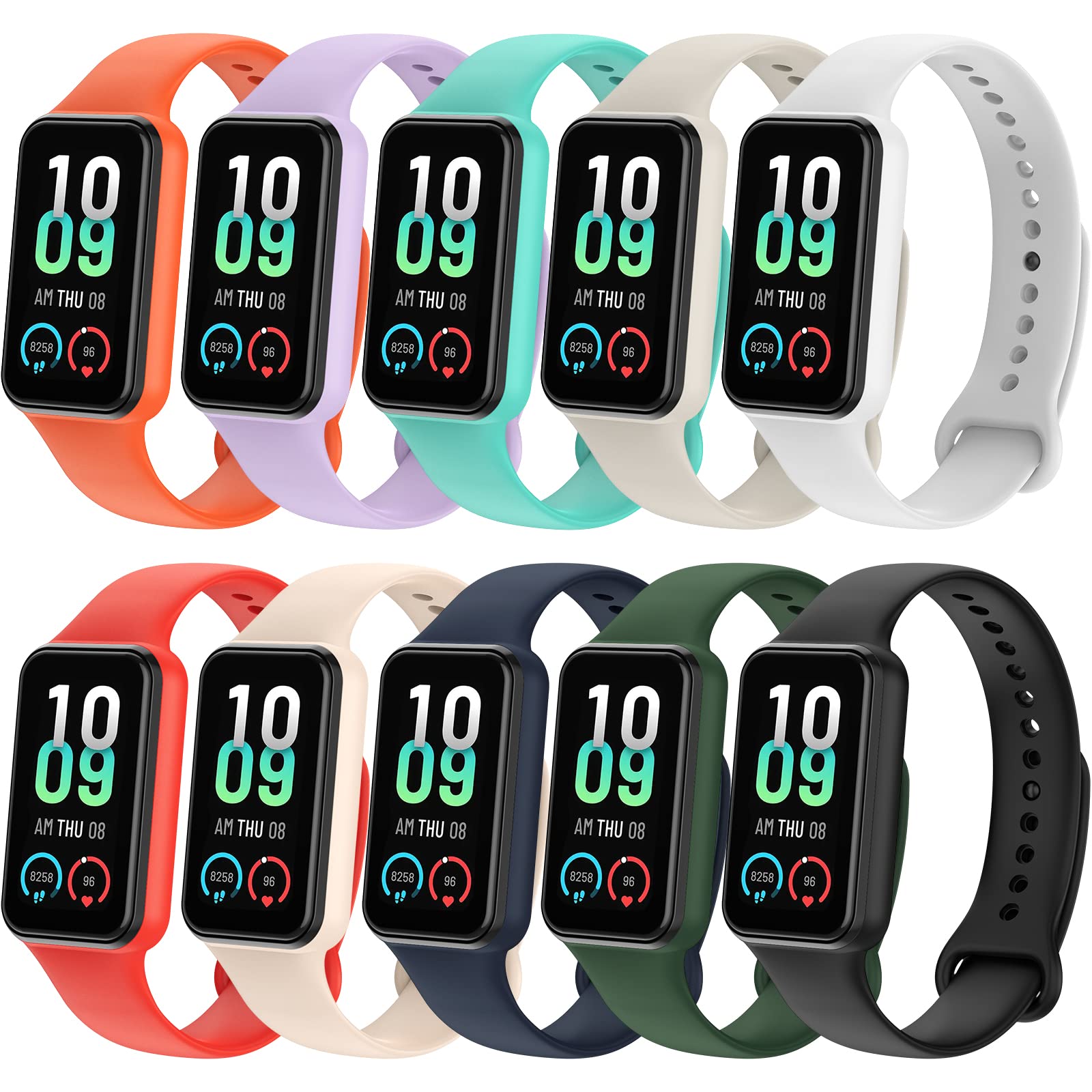 Lepmok 10-Pack Replacement Silicone Wristbands for Amazfit Band