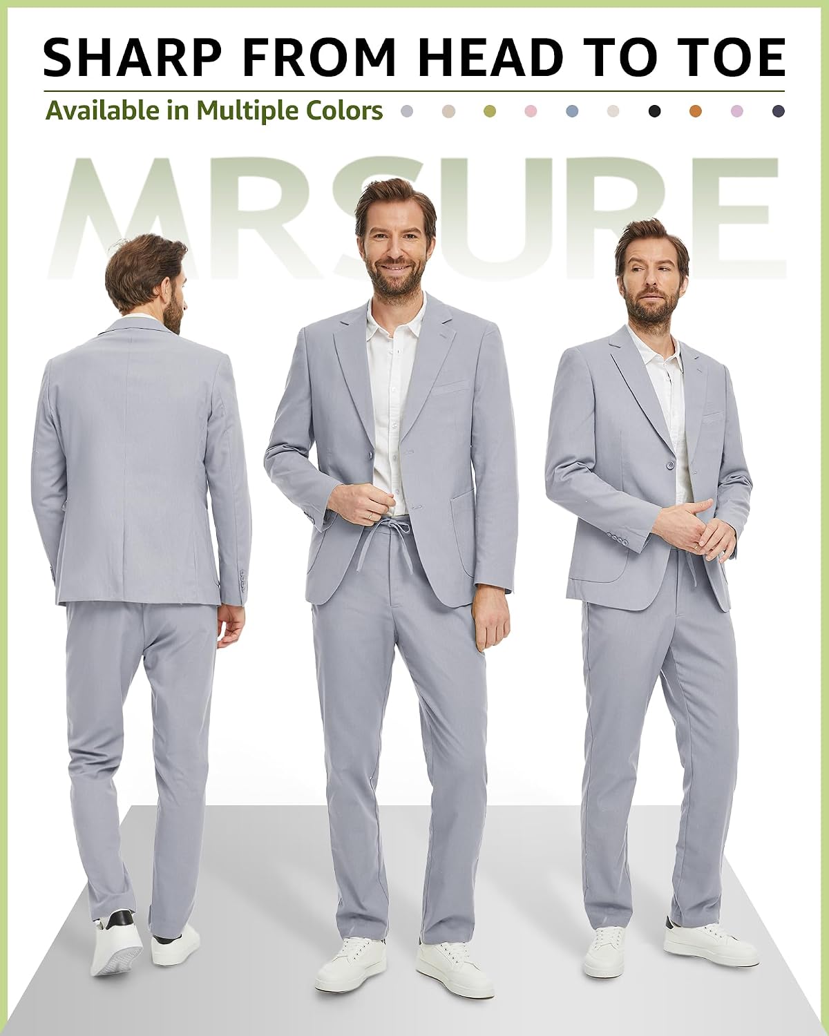 MrSure Men's 2-Piece Regular Fit Linen Suit, Two Buttons Lightweight Jacket and Pants for Prom, Beach Wedding, Casual, Summer