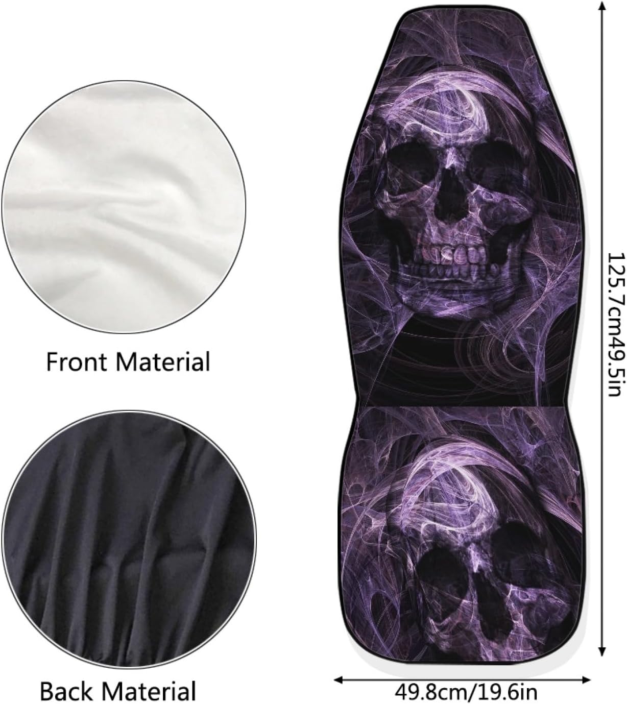 Amzbeauty Purple Skull Printed Front Seat Cover 2 Pcs, Universal Vehicle Seat Protector Mat Covers, Fit Most Cars, Sedan, SUV, Van Truck