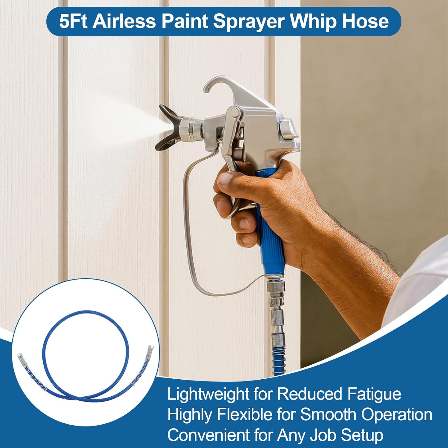 Airless Paint Sprayer Hose 50FT with 5FT Whip Hose, 1/4" NPT High Pressure 8500 PSI Spray Hose, Flexible Reinforced Paint Hose with Swivel Joint for Airless Paint Gun, Wall Fence Home Painting