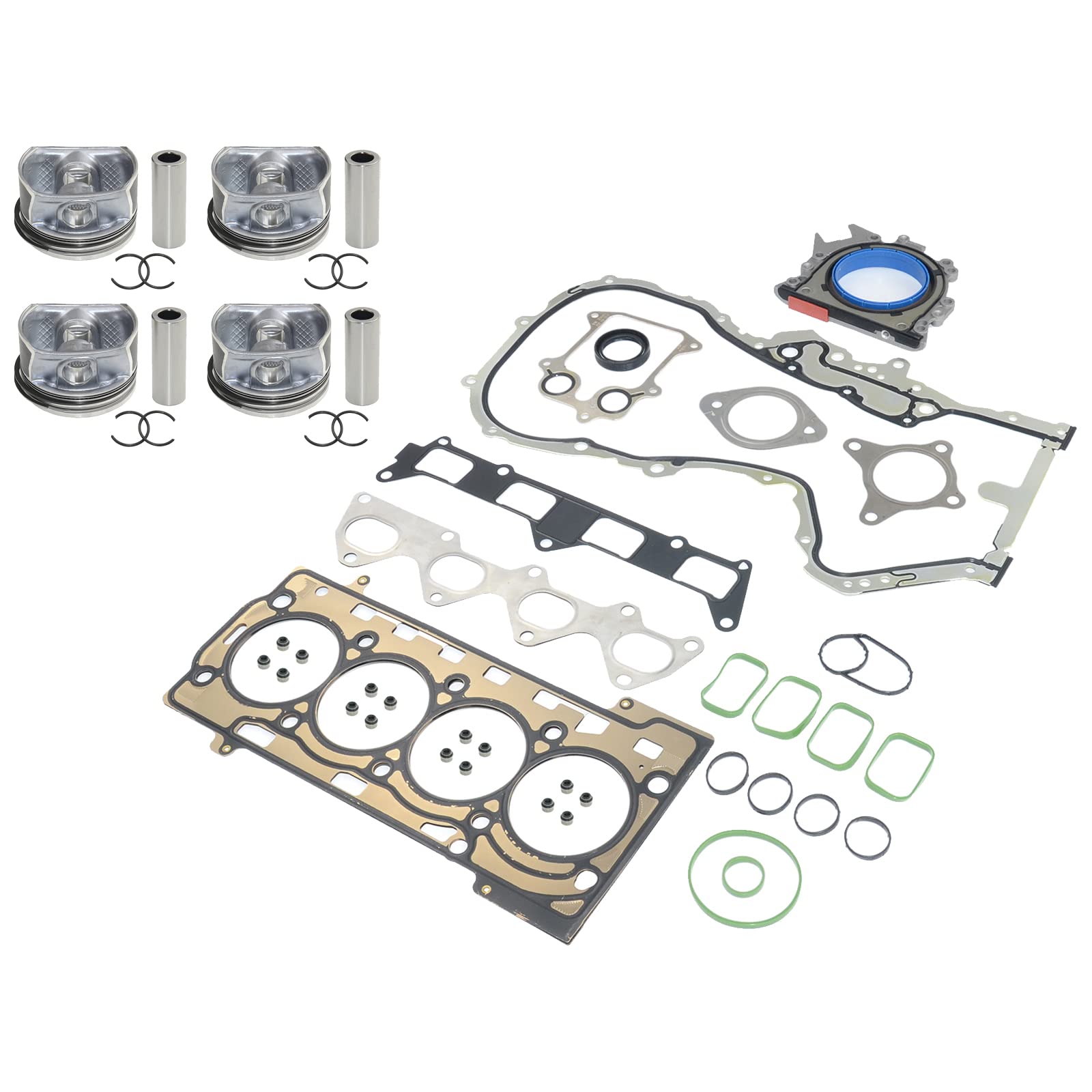 Guarnizione testa cilindro + kit 4 pistoni compatibile con 03C107065AQ 03C109287G 03C103383R