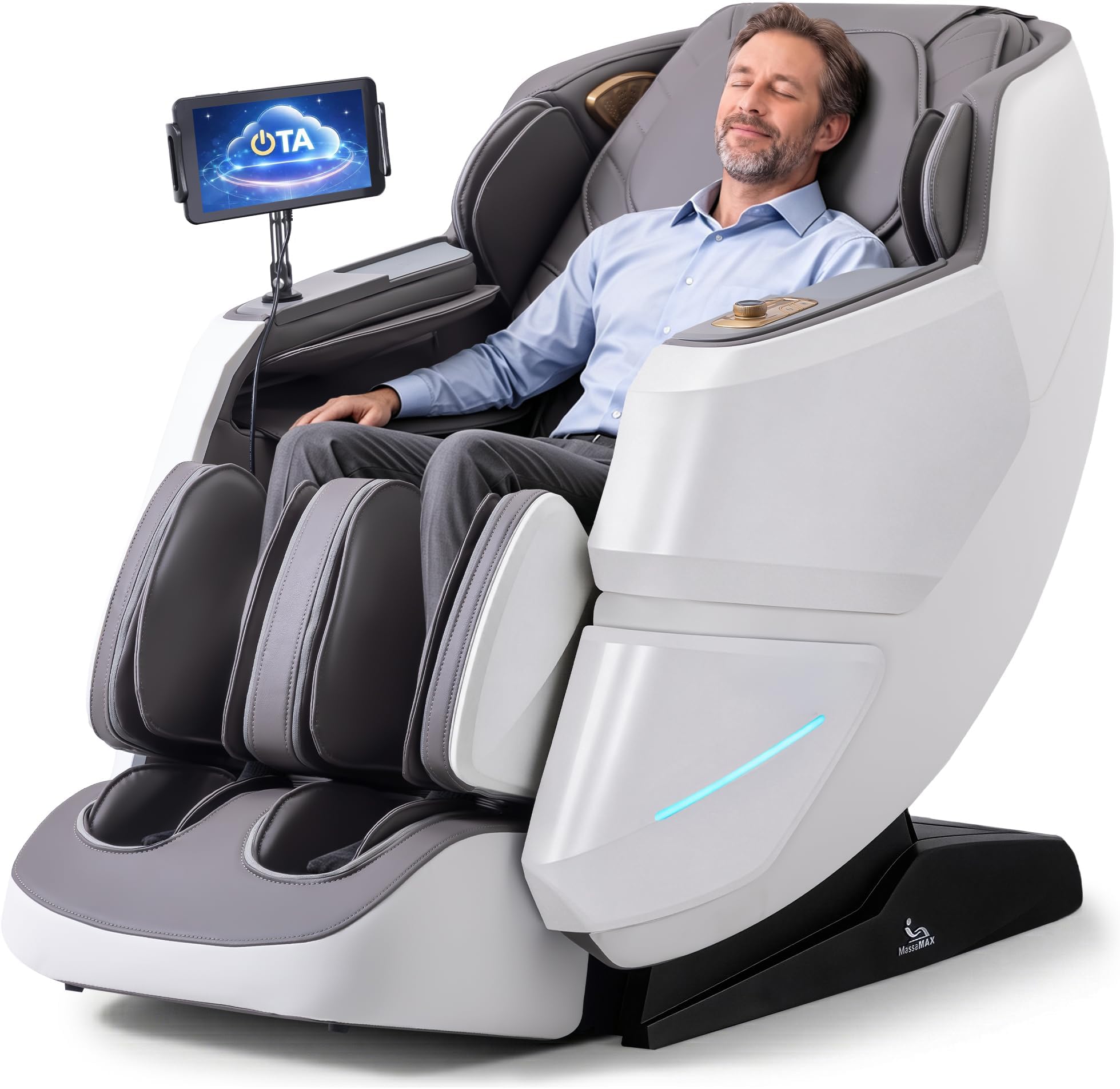 MassaMAX MT339 4D Massage Chair Full Body Recliner, OTA Update, Space White | Yoga stretch, 22+5 modes, body scan, app and AI Voice Control, auto footrest, 166° zero gravity and heat for daily comfort.
