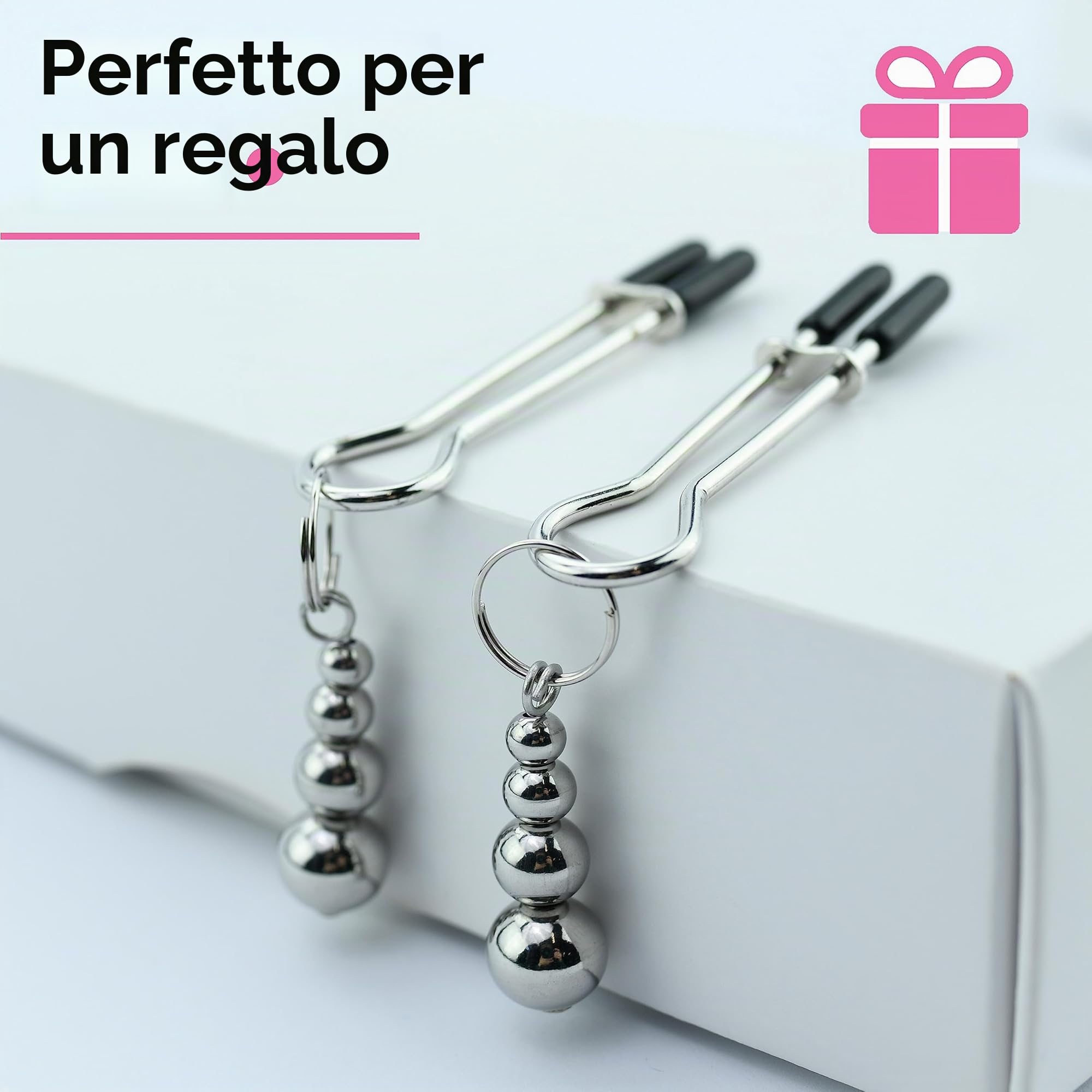 I06-5 Due morsetti per capezzoli, giocattolo erotico per donne e uomini, catena di lussuria e dolore, morsetti per capezzoli, giocattolo sessuale BDSM.