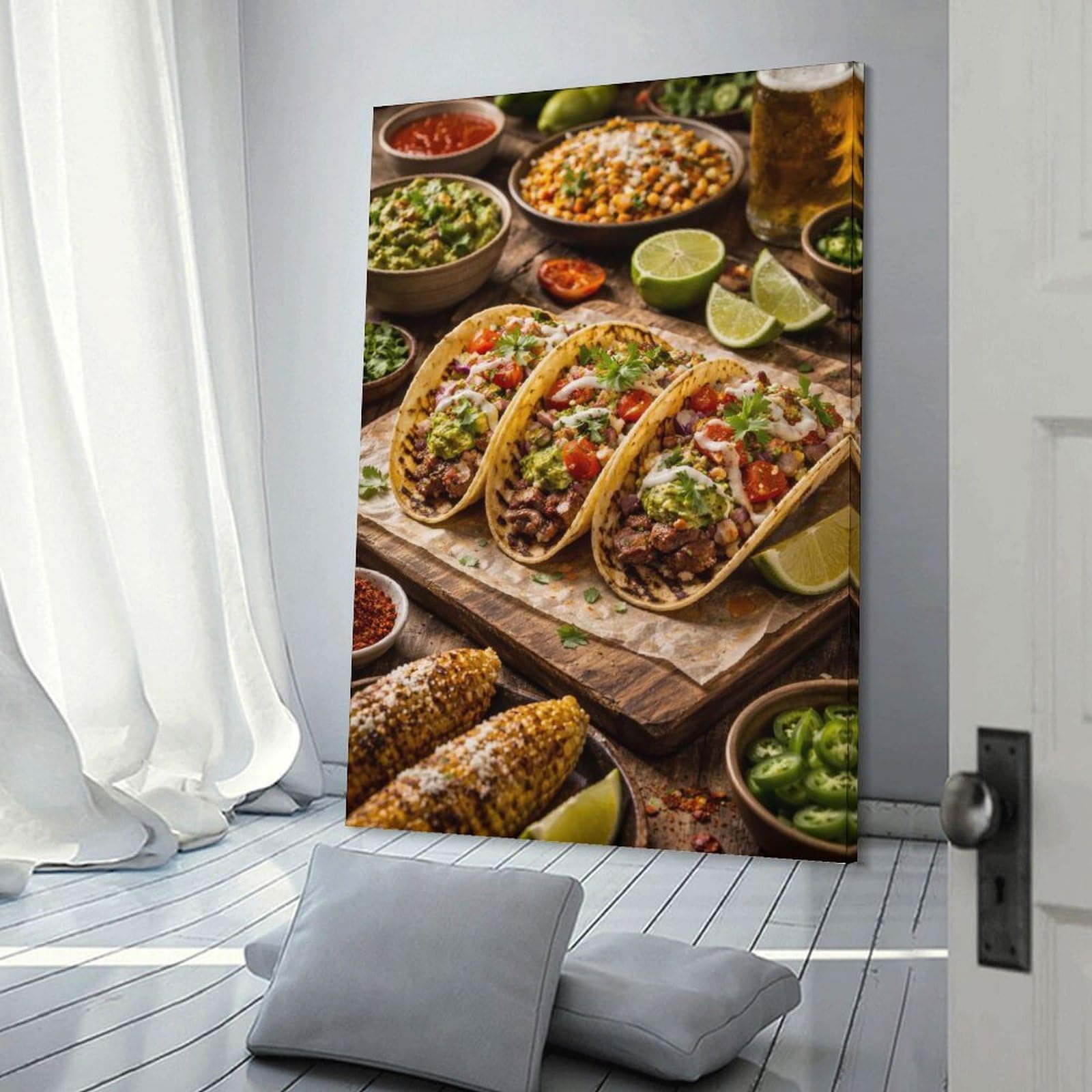 Junmoney Frame-Style-1 Tacos With Corn And Beer Canvas Art Print 20X30inch(50X75cm), For Apartment Walls, Studios Or Work Areas, An Easy Choice For New Home Styling