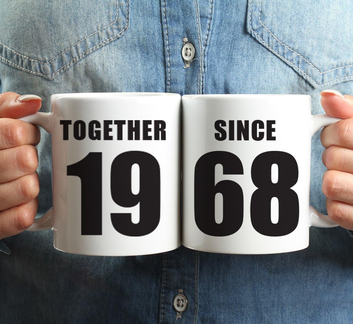 Andaz Press 11oz. 50th Wedding Anniversary Coffee Mug Gift, Together Since 1968, 2-Pack, 51st 52nd Unique Christmas Birthday Valentines Mug Couple Gifts for Him Her Boyfriend Girlfriend Wife Husband