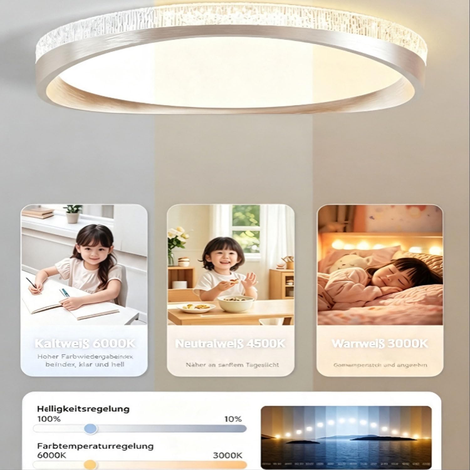 Deckenlampe LED Deckenleuchte Badezimmer, 50Cm Badezimmerlampe Runde Flache, Schlafzimmerlampe Dimmbar Küchenlampe Schlafzimmer Schmiedeeisen Deckenbeleuchtung Metall Badlampe