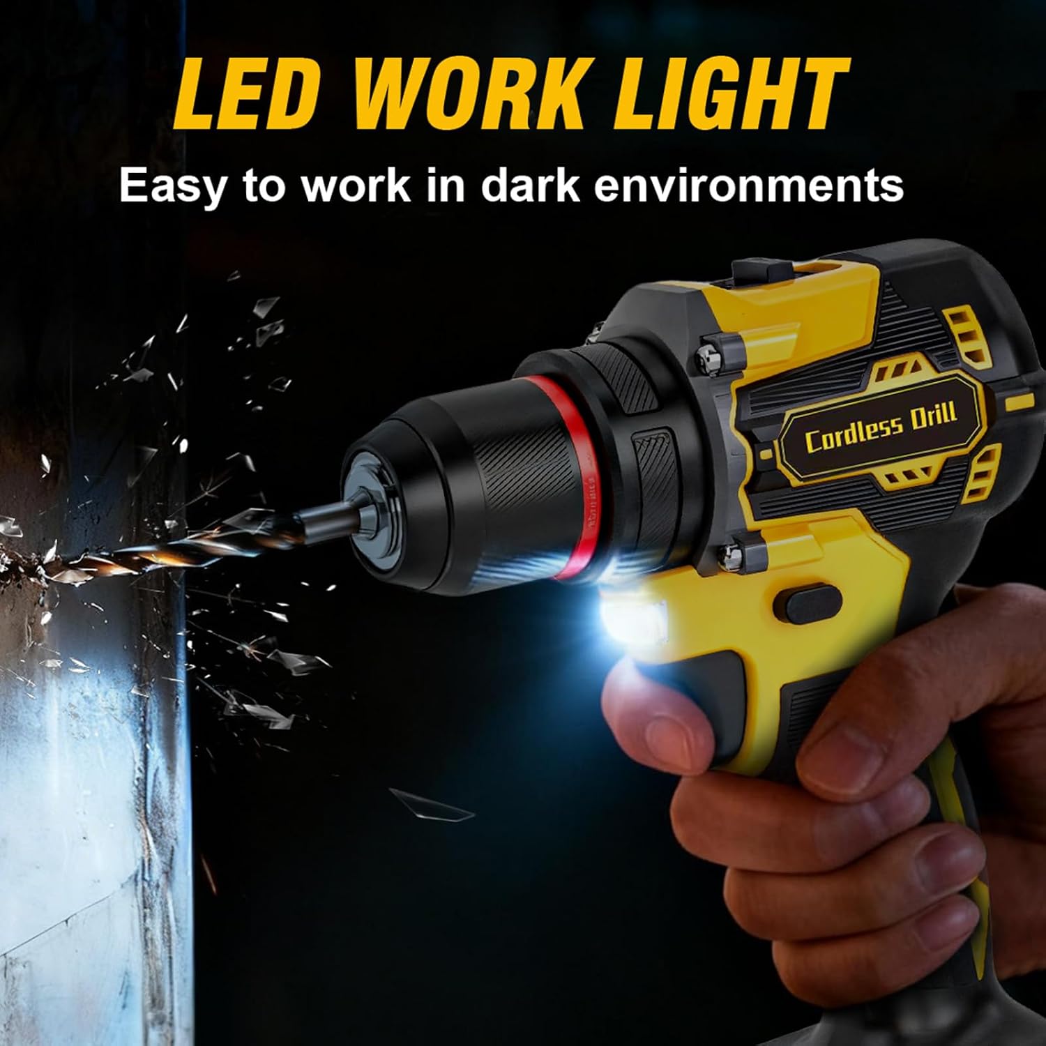 21V Cordless Brushless Power Drill Set with 4.0Ah Large Capacity Battery and Charger, 3/8-Inch Metal Keyless Chuck Electric Drill Driver, 25+1 Torque Setting, 2 Speed, 87pcs Drill kit for DIY Projects