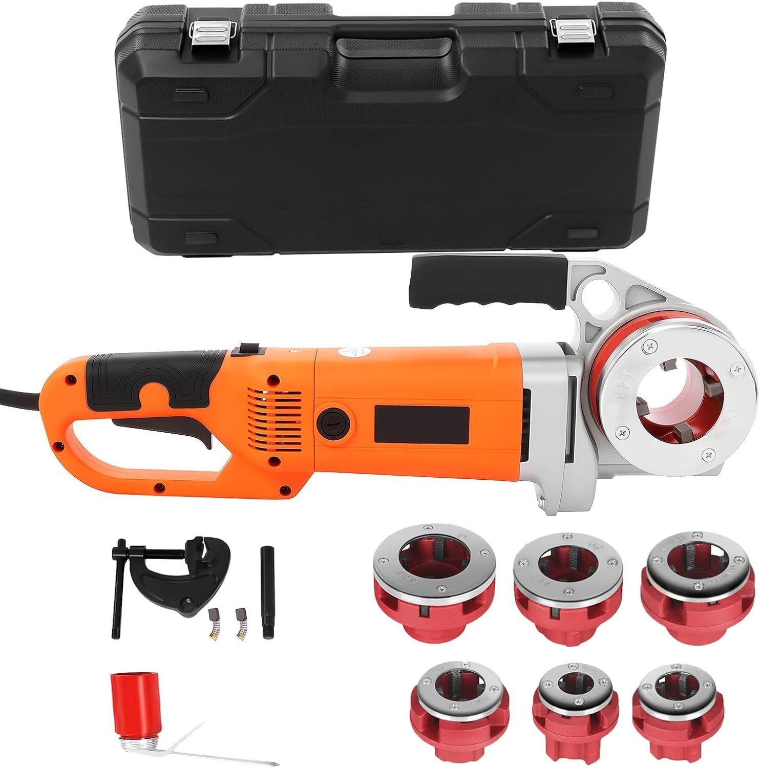 XNXYSMKJ Electric Pipe Threader Kit - Heavy-Duty Machine with 6 Dies & Toolbox, Handheld Ratchet Tool for Galvanized,teel Pipes