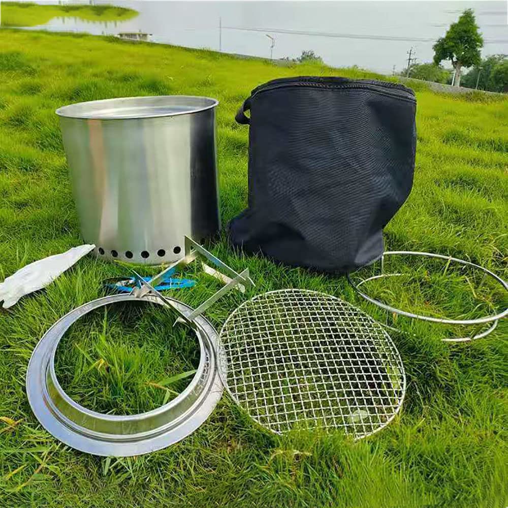 Ognisko, 32 cm palenisko opalane drewnem z siatką grillową, przenośny piec na ognisko ze stali nierdzewnej, na piknik, kemping, podwórko, srebrny, M