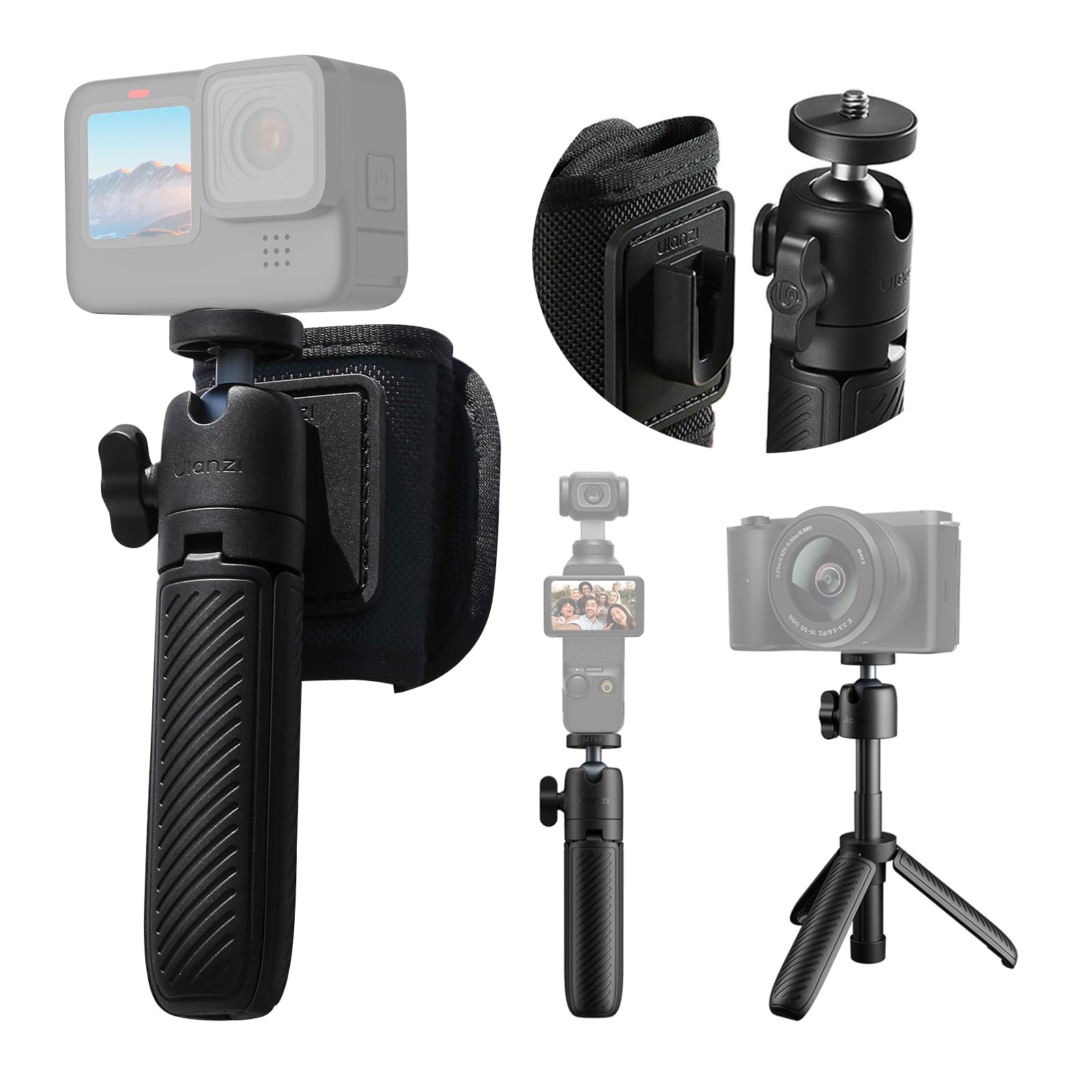 ULANZI MT88 Mini trépied avec Adaptateur de caméra d'action, trépied de Table avec Chaussure Froide, trépied de Voyage pour caméra d'action DJI Pocket 3, DJI Pocket 4, Insta 360 X5/X4/Action Cameras