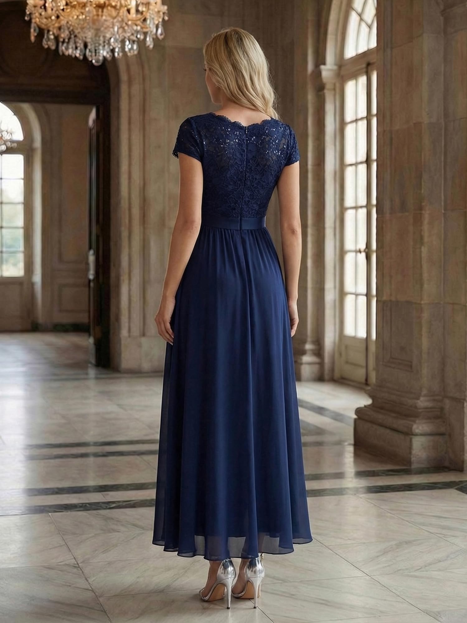 Ever-Pretty Abendkleider Lang Spitzen High Low Cocktailkleid Midi Chiffon Festliche Für Hochzeit EE02644
