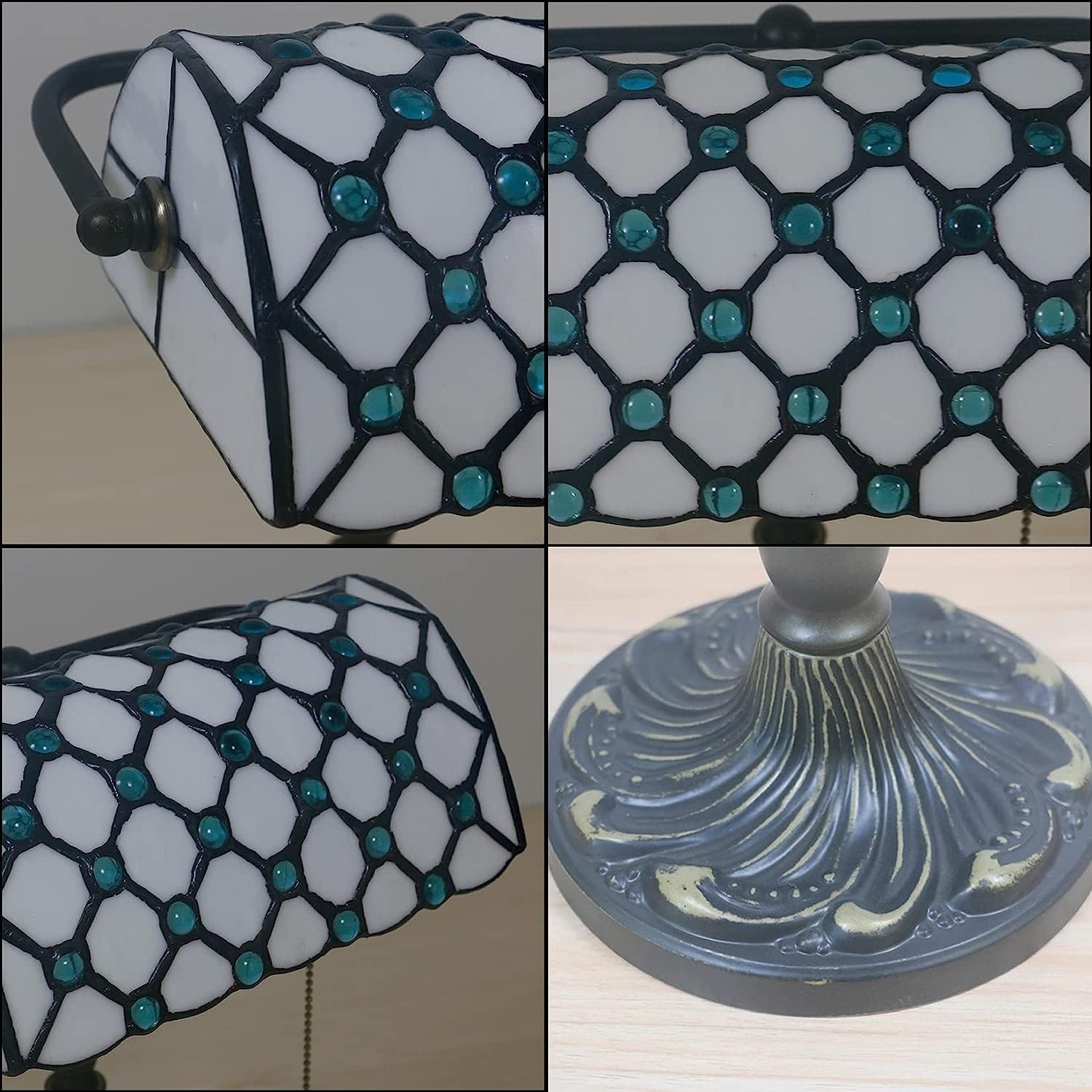 Bankiers Tischlampe, farbige Glaslampe, Kristallperlenschreibtischlampe, Schlafzimmer in der Nacht Leselampe (weiße Glassperlen aus weißem Meer) Innovate