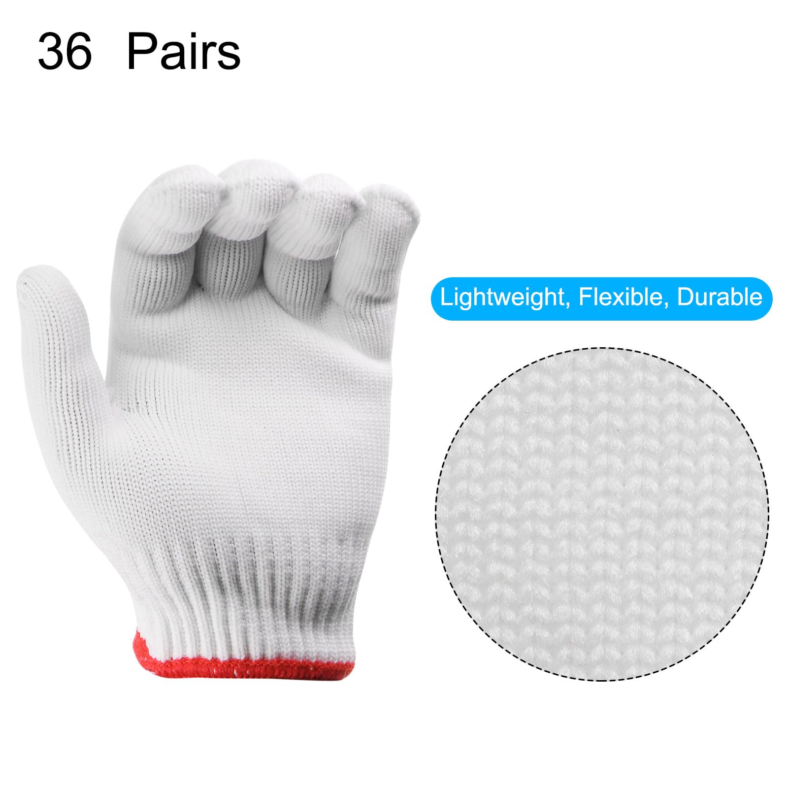 sourcing map 36pcs Coton Travail Gants Main Doublures Gant pour Travail, Peinture, Jardinage