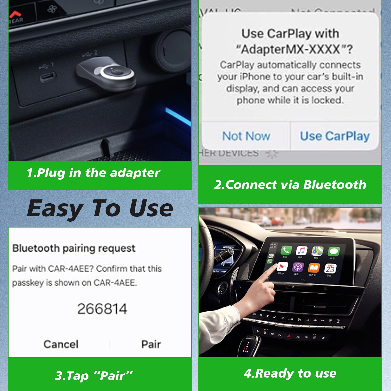Adattatore wireless CarPlay 2 in 1 e telecamera per auto per bambini, 1080p HD, con grandangolo a 150° e visione notturna, per veicoli con CarPlay cablato (dal 2016)
