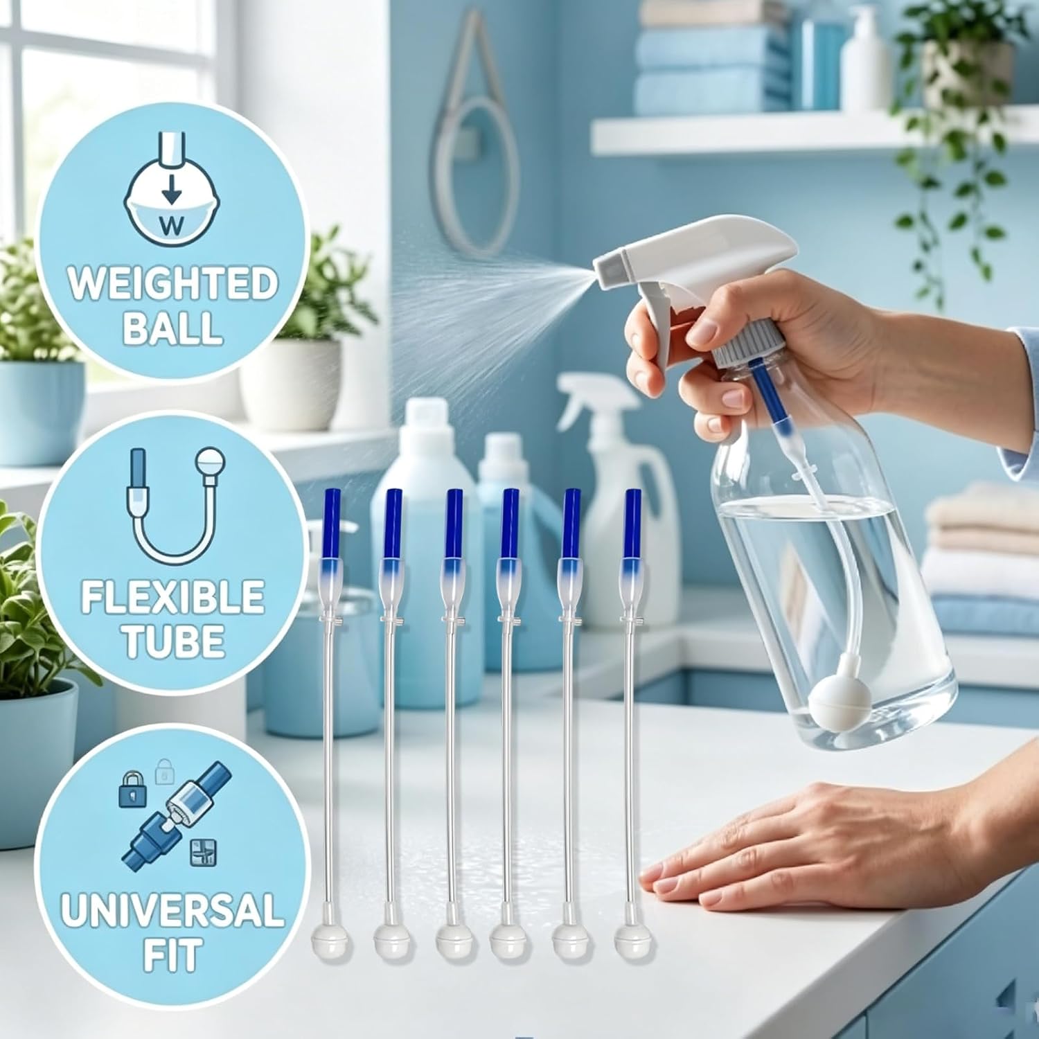6 PCS Universal Fit 360 Spray Bottle Adapter Flexible, Tilted Spray Bottle Adapter for Cleaning Solutions, Gardening, and Household Use