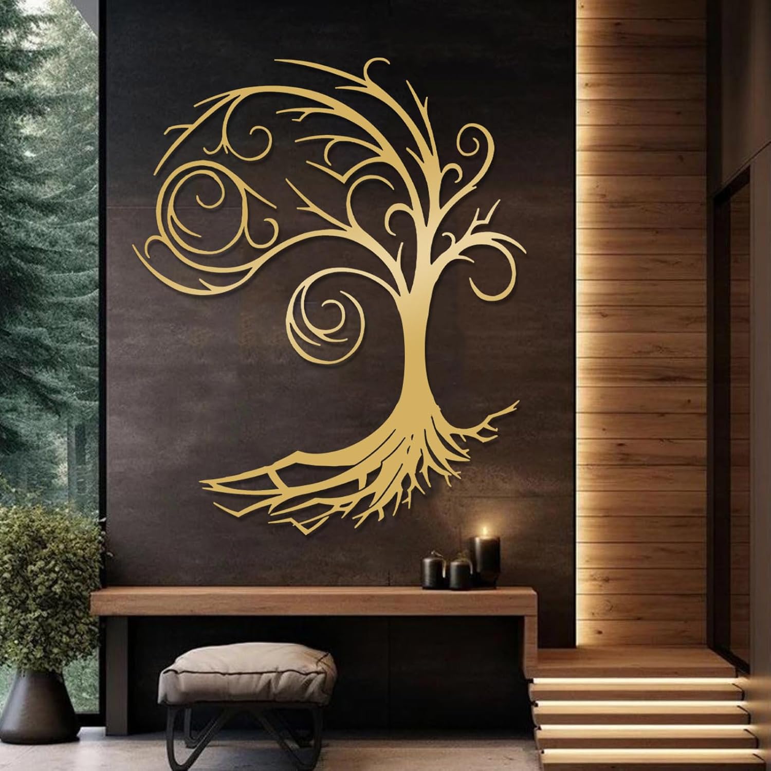 Tree of Life Metal Wall Art, Large Tree of Life Wall Decor, Metal Trees Silhouette Wall Art, Trees Wall Hanging for Outdoor, Living Room, Outdoor, Bathroom, Farmhouse (Silver, 35"x29"/90x74cm)