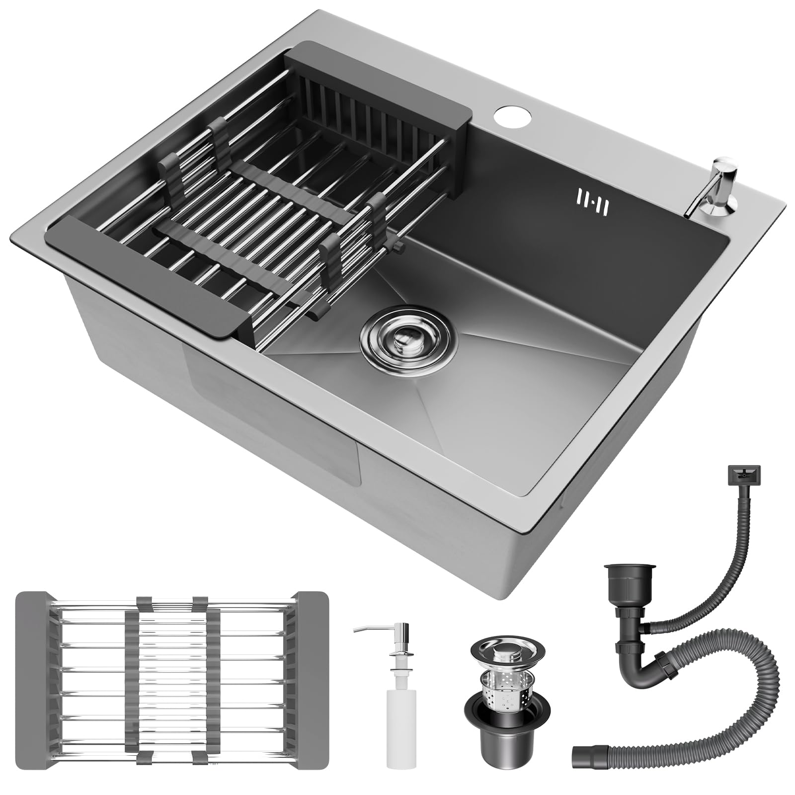 Évier cuisine 1 bac 55 x 45 cm STANEW petit évier inox avec cuve et panier