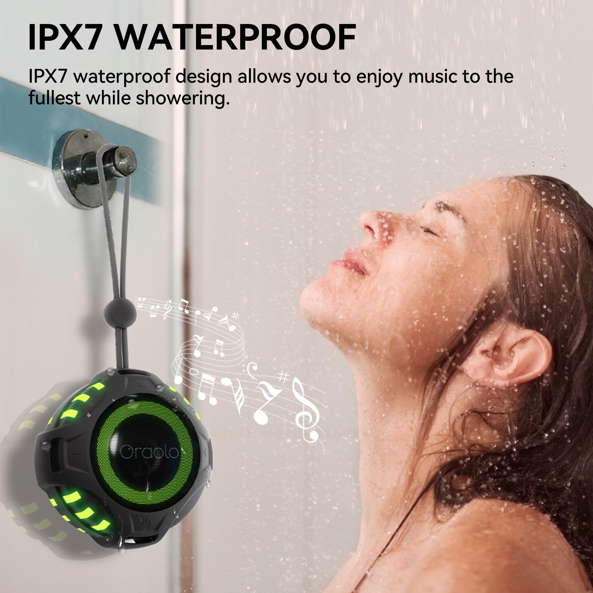 Oraolo Portable Bluetooth Speaker, Shower Speaker with RGB Lights, IPX7 Waterproof, Bluetooth 6.0, 10H Playtime, Hands-Free Calling, Wireless Outdoor Speaker for Pool, Kayak, Bike, Golf - 3