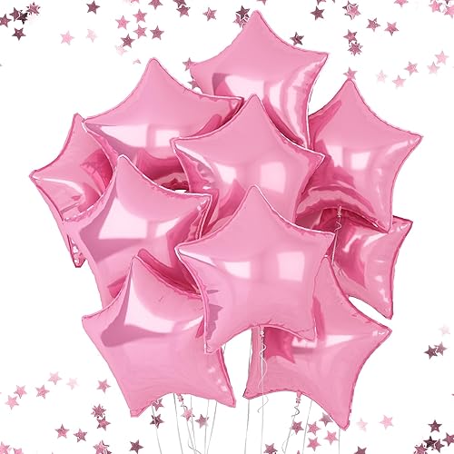 Globos de papel de aluminio de estrella rosa, globos de papel de aluminio de 18 pulgadas para helio, 10 globos de cumpleaños de helio rosa claro,