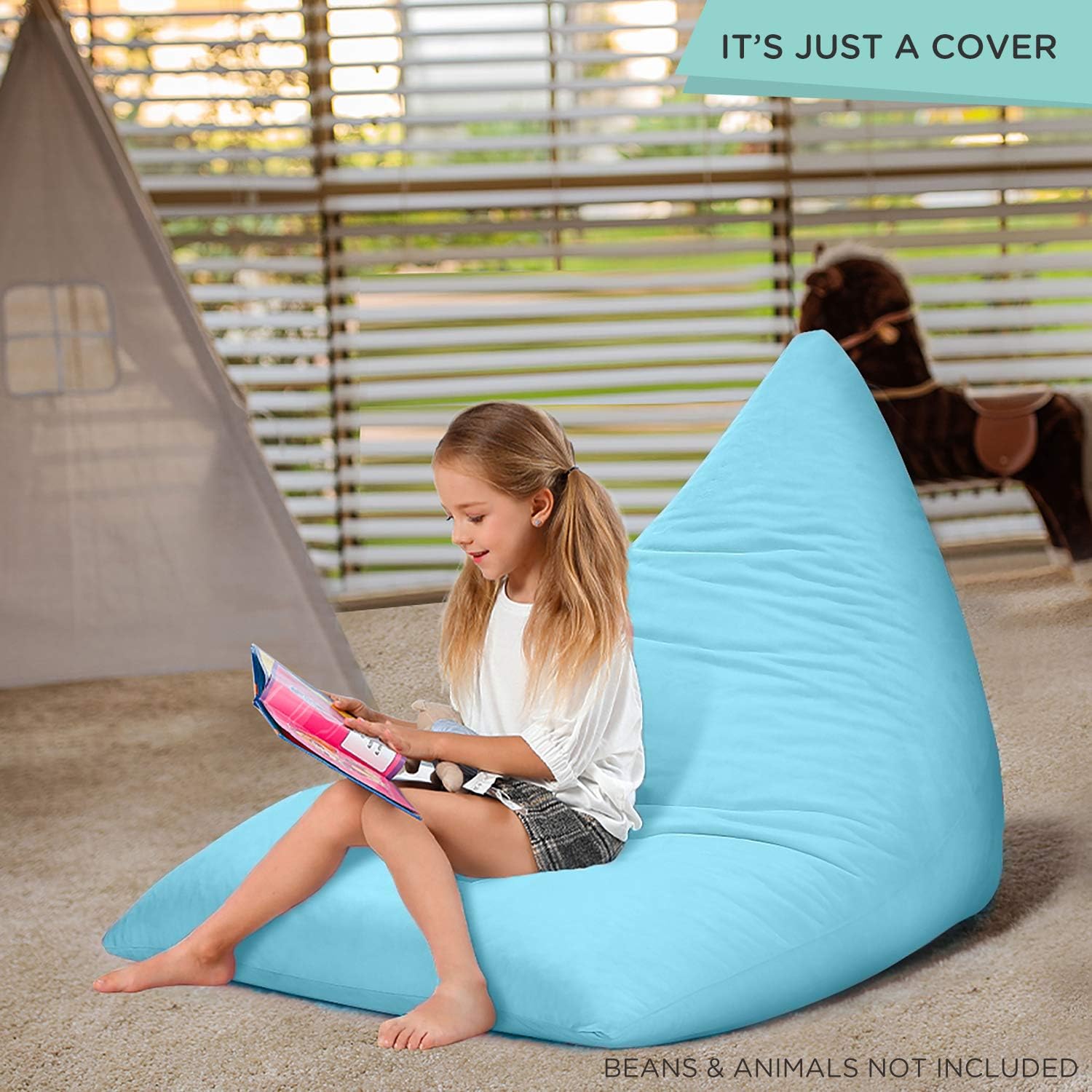 Aubliss Stuffed Animal Storage Bean Bag Chairs Cover, 50"x 35" Extra Large Velvet Bean Bags Chair for Kids & Adults, Ultra Soft Zipper Beanbag Toy Storage for Boys Girls - Blue