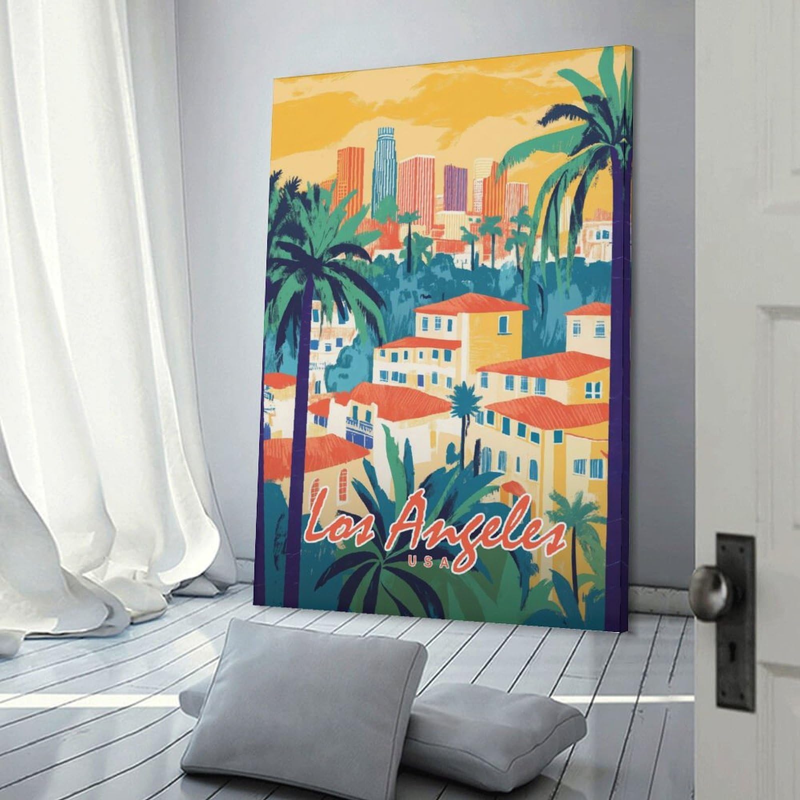 Junmoney Los Angeles Cityscape(2) Decorative Wall Artwork, 20x30inch(50x75cm), for New Homes, Bedrooms Or Workspaces, Gift Idea for Housewarming And Birthdays