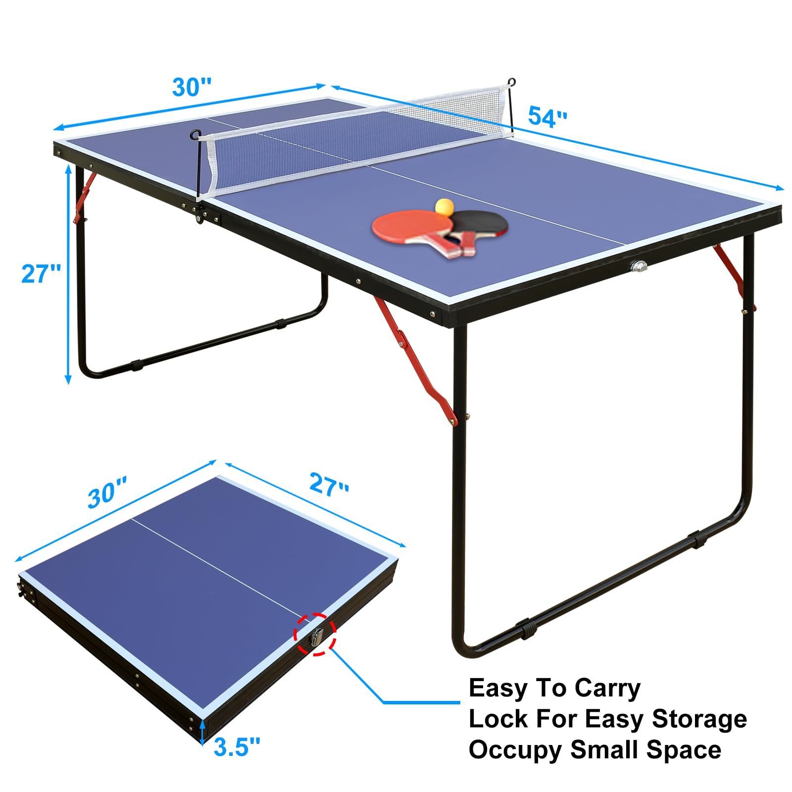 Portable Ping Pong Table 4.5FT/6FT Foldable Compact Space-Saving Design, Multi-Use Table Tennis Table for Adults Indoor/Outdoor Game - 3