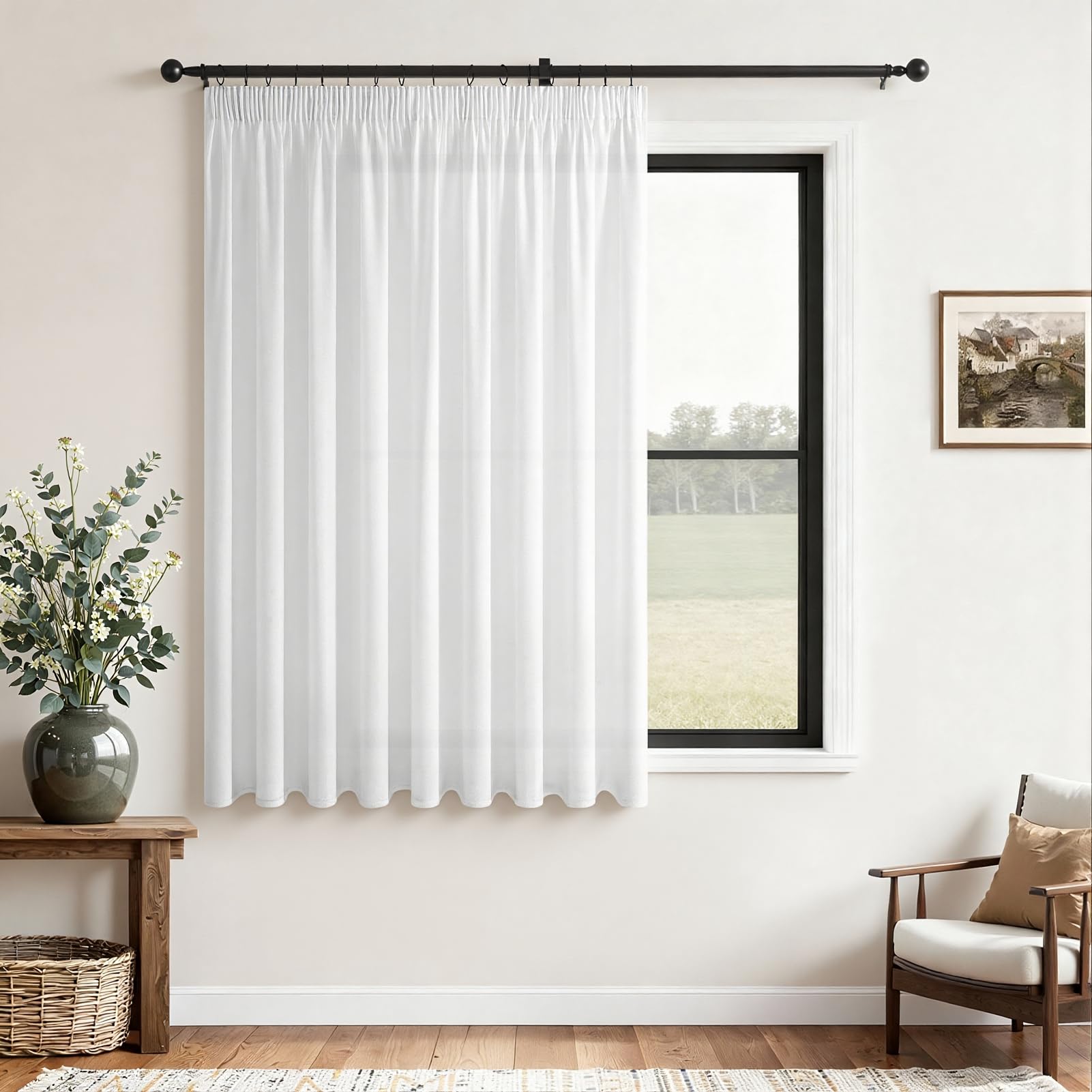 CUTEWIND Gardinen mit Kräuselband Leinenoptik Kurz Fenster Wohnzimmer, Vorhang Leinen Halbtransparent, Vorhänge Schlafzimmer Küche und Kinderzimmer